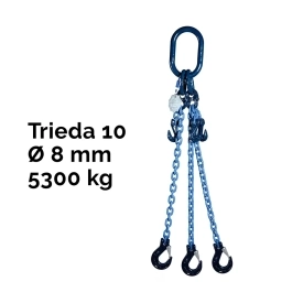 Třípramenný řetězový vazák, oko-3 hák, zkracovač, Nosnost 5300/3750 kg, G10-8, Certifikát